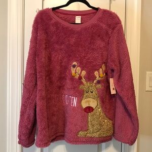 NWT Secret Treasures fluffy pink long sleeved reindeer sweater (2X)
